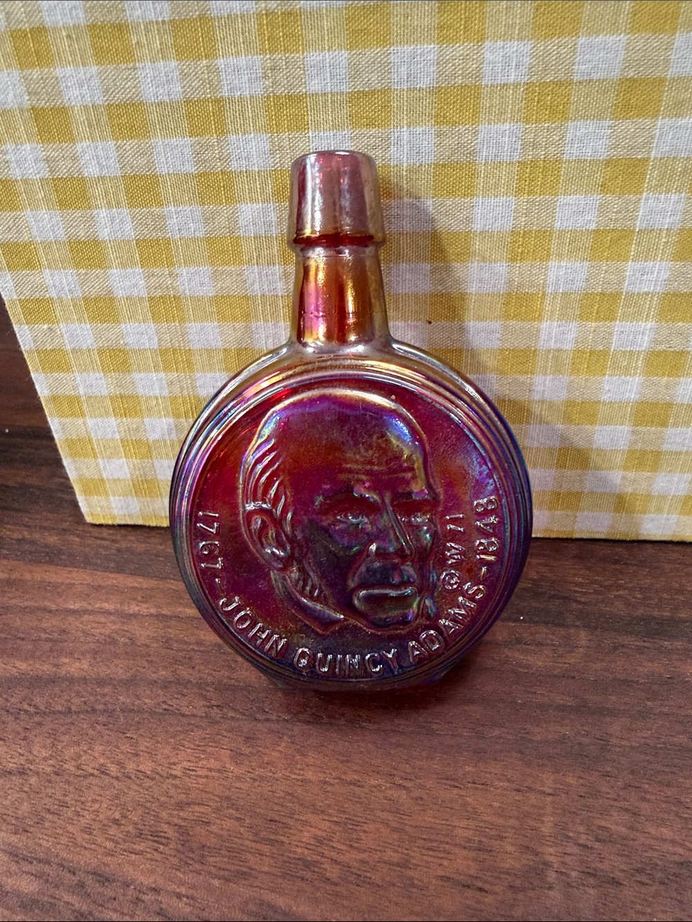 vintage Wheaton presidential miniature glass bottle featuring John Quincy Adams